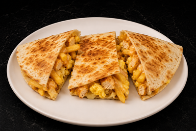 Chicken, Egg and French Fries Quesadilla