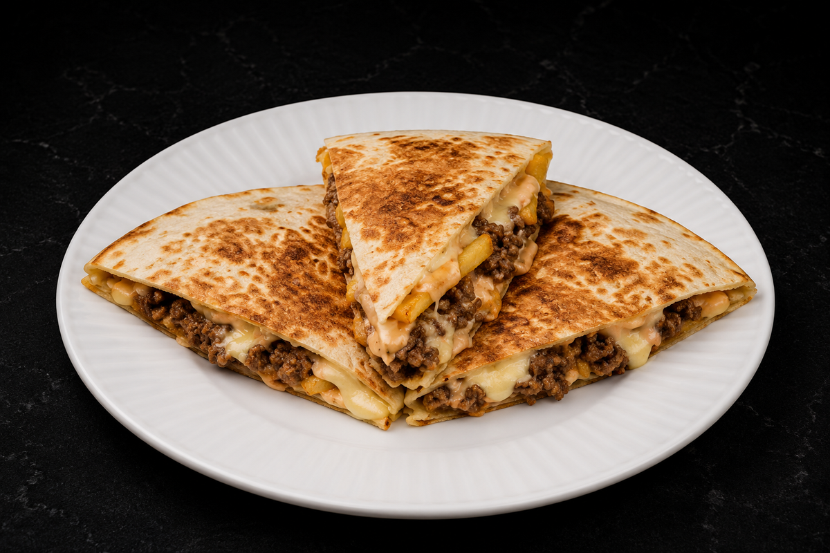 Ground beef and French Fries Quesadilla